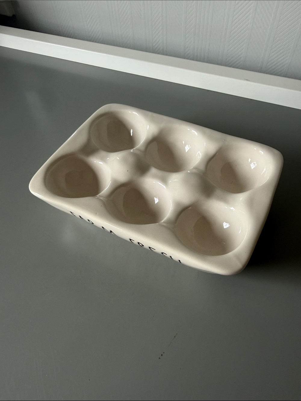Ceramic 'FARM FRESH' Egg Tray - Neutral Cream by Rae Dunn Collection - Picture 3 of 3
